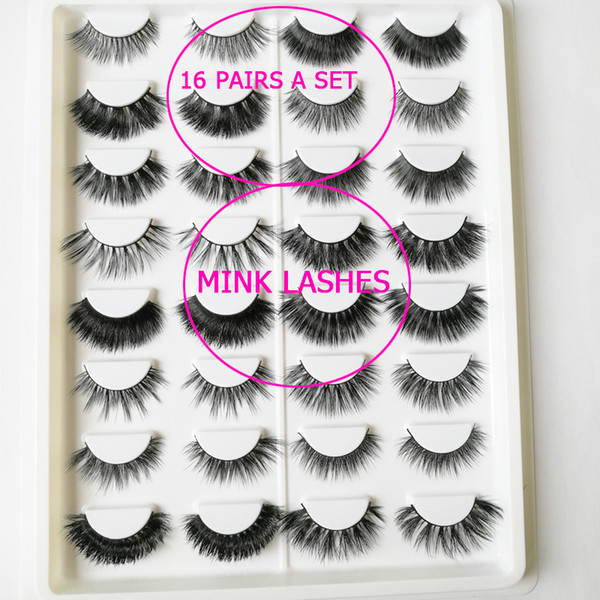 16 pairs a set various styles Mink hair eyelashes makeup natural mink lashes Cross long sexy False eyelash Daily makeup true mink lashes