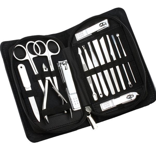 15pcs Manicure Set Pedicure Scissor Tweezer Knife Ear Pick Utility Nail Clipper Kit ,Stainless Steel Nail Care Tool Set