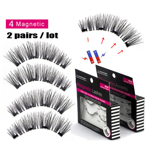 Magnetic eyelashes with 4 magnets handmade 6D magnetic lashes natural false eyelash magnet lash with gift box