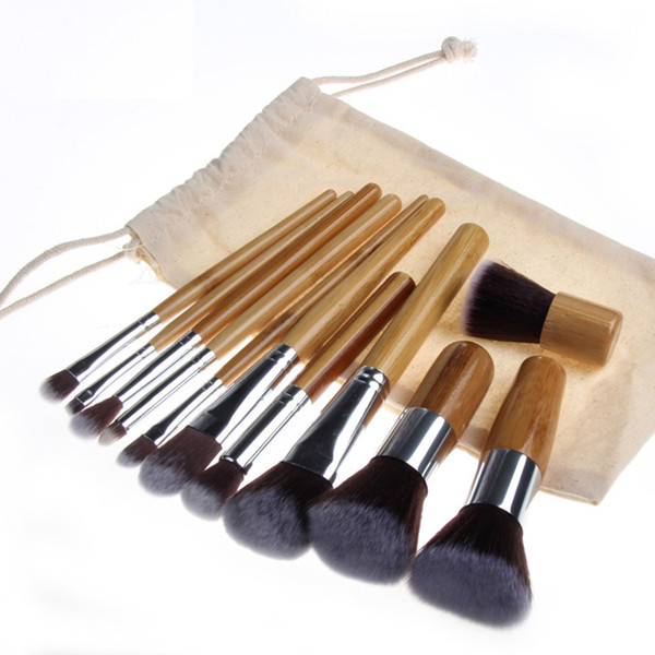 Zouyesan Free Shipping 2019 11 bamboo handle makeup brush green bamboo handle burlap bag makeup brush set makeup beauty tool set/accessories