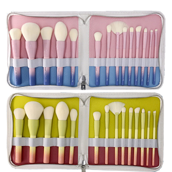 14pcs Professional Makeup Brushes set VDL gradient two mixed colors Powder Blending Foundation makeup brush sets Make Up Tools with PU case