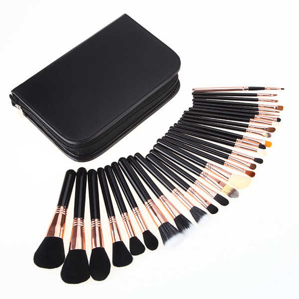 29pcs Professional Make up Brushes set With Case Top nature bristle and synthetic hair makeup brushes set With a Black Leather Bag