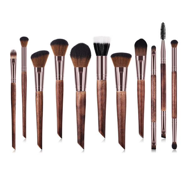 11pcs Coffee Makeup Brushes Premium Makeup Brush Set Professional Luxury Wood Handle Powder Blending Brush Cosmetics Tools