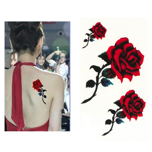 Sexy Red Rose Design Women Waterproof Body Arm Art Temporary Tattoos Sticker Leg Flower Fake Tattoo Sleeve Paper Tips Tools