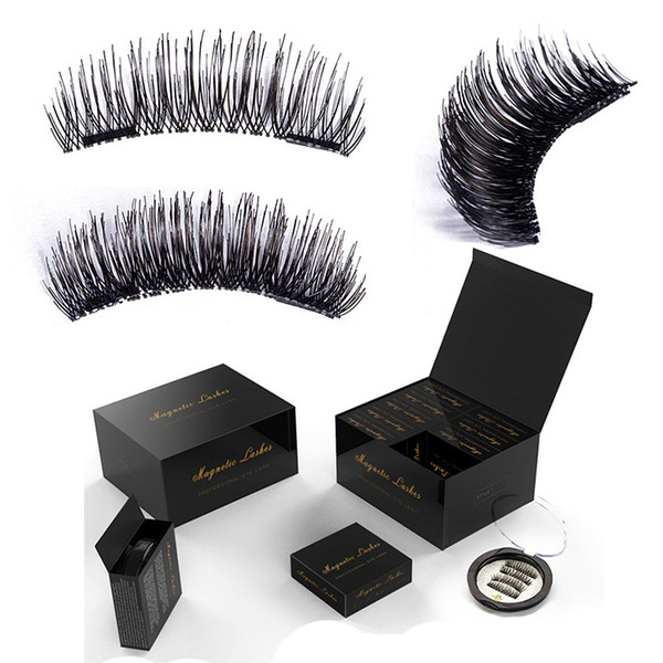 JIEFUXIN False eyelashes 4pcs/pair Magnetic eyelashes magnets Reusable Eyelash 3D comfortable natural makeup Extension gift-box