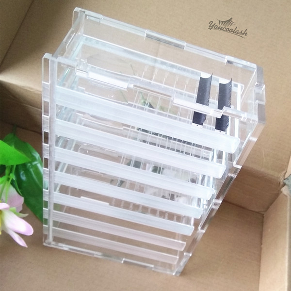 Dust Free Acrylic lash tiles Box storge individual lash holder boxes with grass crystal holder Individual Eyelash Extension Pallet Box