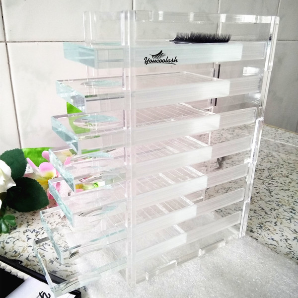 Acrylic lash tiles Box storge individual lash holder with grass crystal holder Individual Eyelash Extension Pallet Box