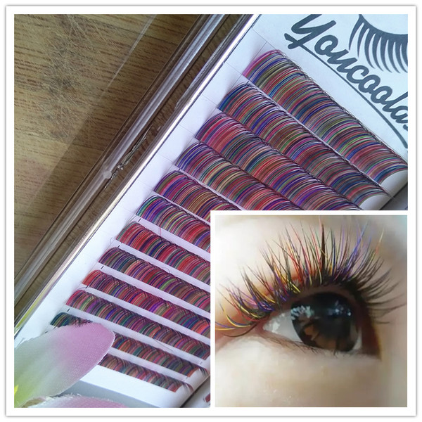 Colorful individual lashes rainbow color eyelash Korean Silk individual Colorful lashes extension 12lines/tray promotion for new store