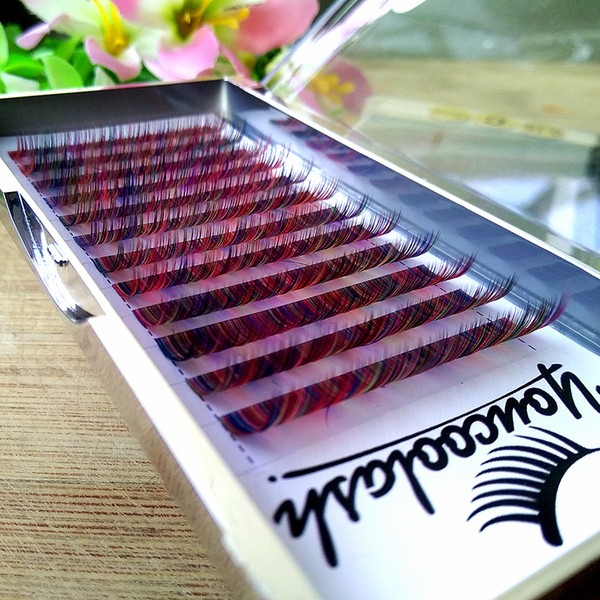 5 tray/ lot Korean Silk Colorful individual lashes rainbow color eyelash Colorful classic lashes extension factory supply for sale