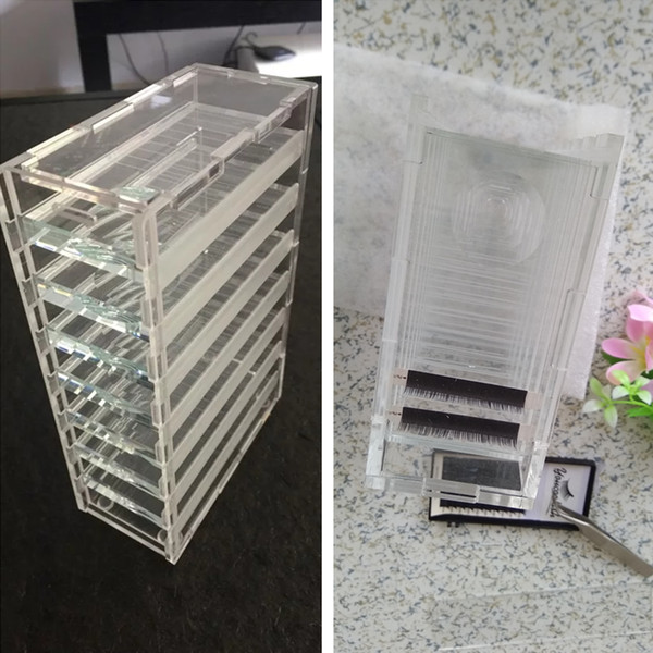 2018 Acrylic lash holder Box Dust Free storge individual lash holder boxes with grass crystal holder Individual Eyelash Extension Pallet Box