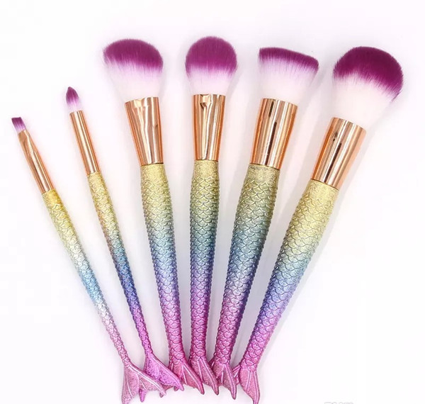 New Mermaid Tail Makeup Brushes 6pcs/set Coloful Blush Foundation Cosmetic Mermaid Brush Makeup Beauty Contour Fish Tail Brush Maquiagem