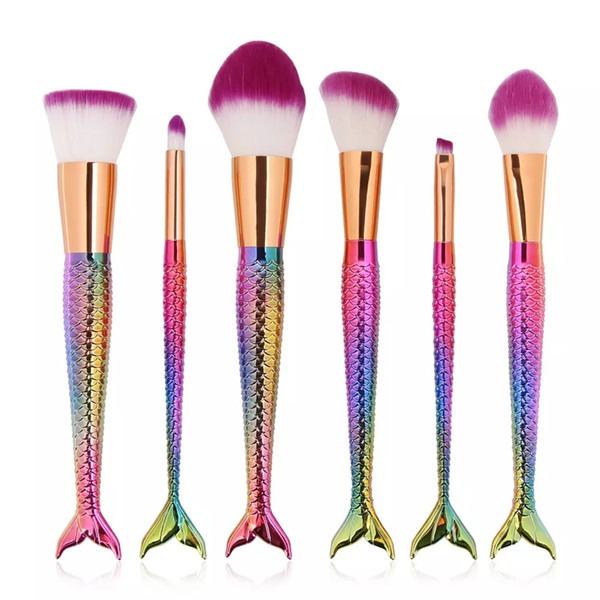 Mermaid Tail Makeup Brushes 6pcs/set Coloful Blush Foundation Cosmetic Mermaid Brush Makeup Beauty Contour Fish Tail Brush Maquiagem