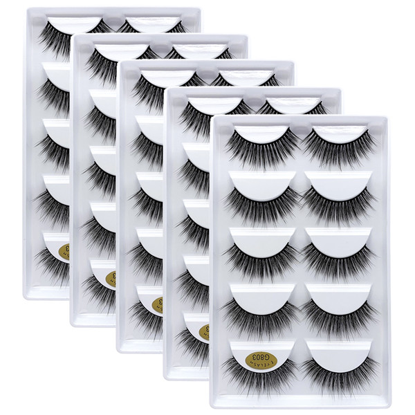 5pairs/lot 100% Real Mink Eyelashes 3D Natural False Eyelashes 3d Mink Lashes Soft Eyelash Extension Makeup Kit Cilios G803