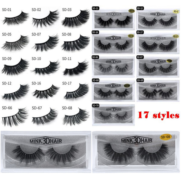 1Pair/lot 17style 3d Mink Hair Fake Eyelash 100% Thick real mink HAIR false eyelashes natural Extension fake Eyelashes