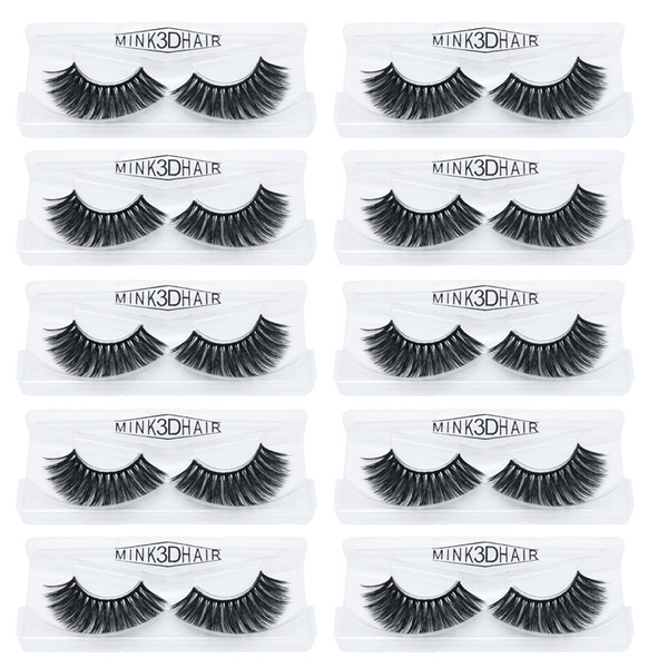 1Pair/lot Mink Eyelashes Natural 3D Mink False Eyelash Full Strip Transparent band lashes cilios posticos