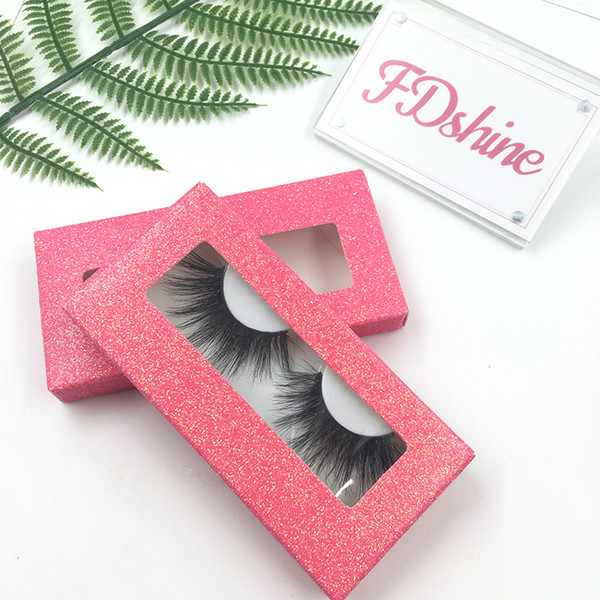 New Lashes Style 25 mm 3D Mink Eyelashes with Pink Glitter Rectangle Box Custom Packaging Available FDshine