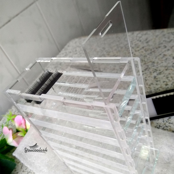 Acrylic lash holder Box storge individual lash holder with glass crystal holder Individual Eyelash Extension Pallet Box