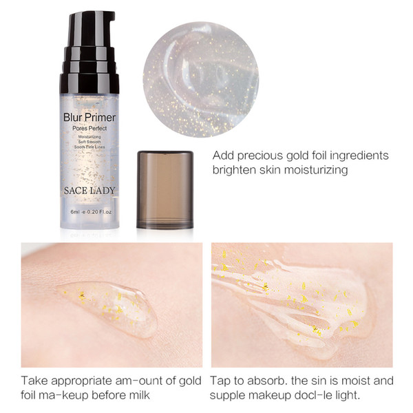 Sace lady 24K gold foil zero Pore Invisible makeup front Primer smooth pore fine grain makeup moisturizing 6ml Gel