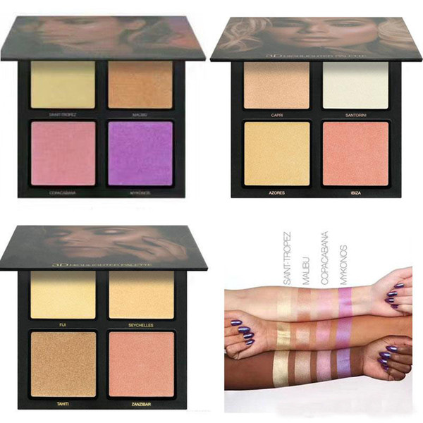 MOQ 1pcs New Makeup beauty 3D Highlighters Glow Kit 4 colors 4 styles highlighters 3D gold pink sands edition