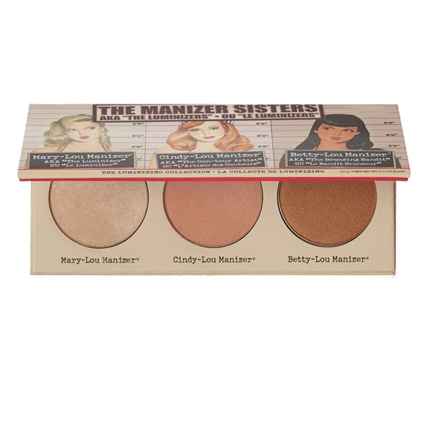 Wholesale- 2016 New brand Makeup Cosmetics Manizer Sisters 3 Color Face Pressed Powder Mary-Lou Betty-Lou Cindy-Lou Shimmer Powder Palette