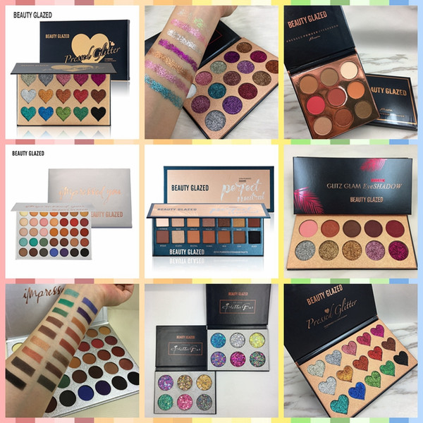 Promotion!New brand Beauty Glazed glitter Eyeshadow pallete Matte Shimmer Makeup palette Luminous Multiple Styles Eye shadow palette ePacket