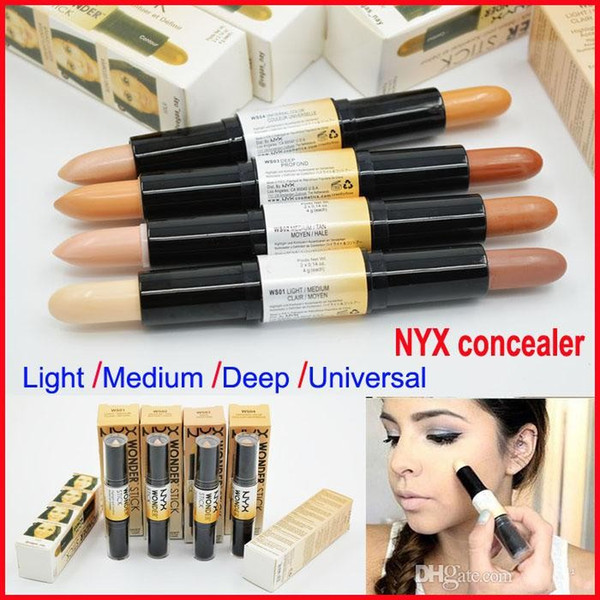 Newest 2017 NYX WONDER STICK Concealer Double Head Makeup Wonder Stick 4 Colors 4g*2 light & Medium & Deep & Universal Cosmetic