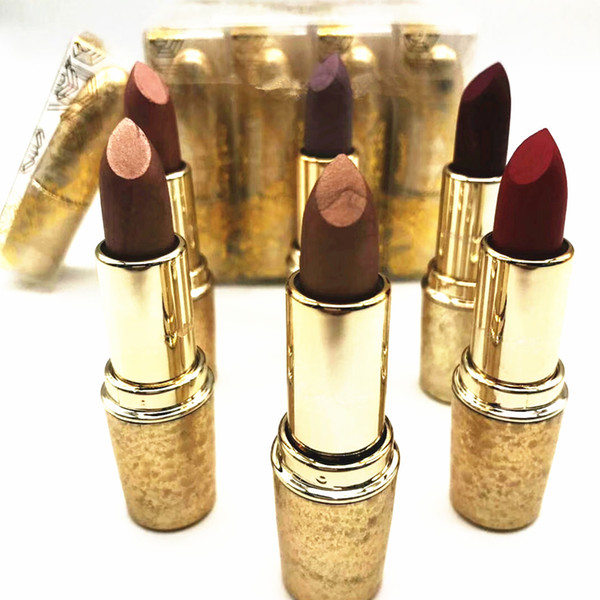 HOT Makeup Gold Cellection Matte Lipstick Lips Lip Gloss 6 Color Waterproof Lipsticks For Christmas Gift Free Shipping