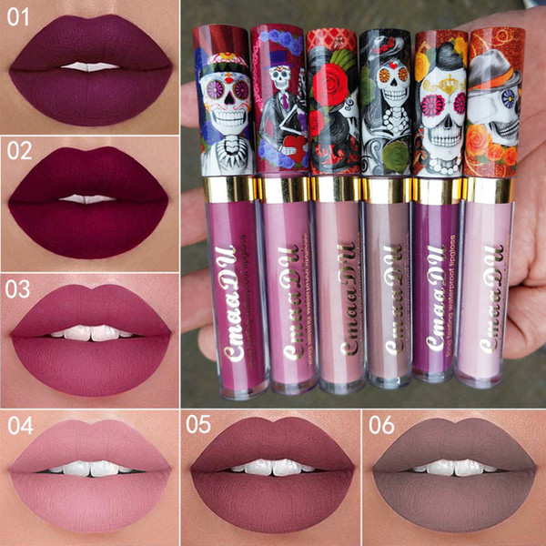 HOT Makeup CmaaDu Matte Lipstick Lip Gloss 6 Colors Metal Pearlescent Skull Head Single Lipsticks Free Shipping B146