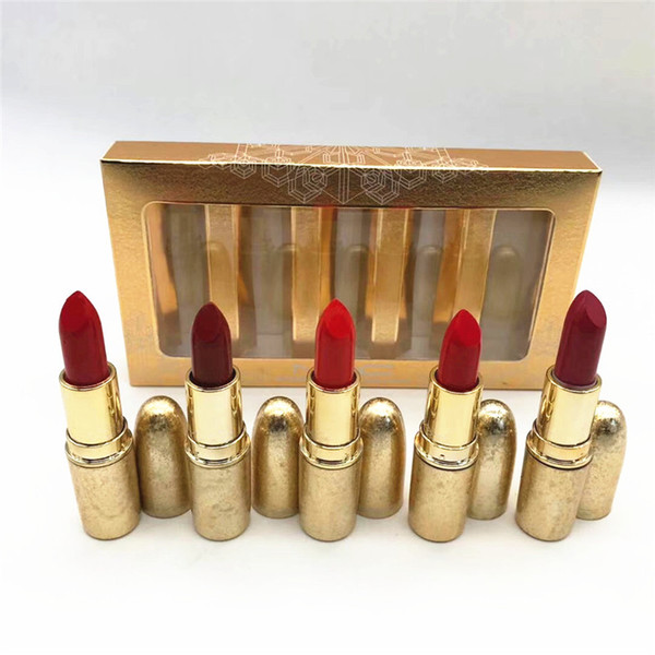 HOT Makeup 5 Colors Gold Collection Matte Lipsticks Lip Gloss 3g*5 With High Quality Free Shipping