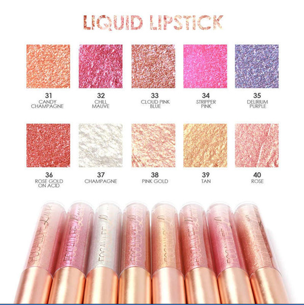 FOCALLURE Shimmer Lipgloss Liquid Lipstick Tube Lip Tint Glitter Makeup Long Lasting Lipstick Waterproof Lip Gloss 10 Colors Maquiagem