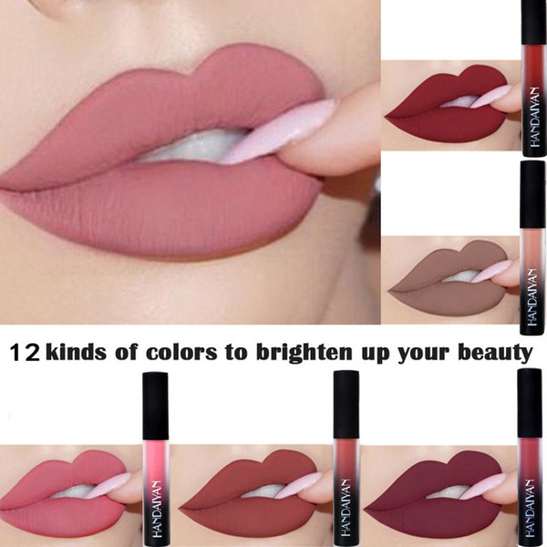 New Handaiyan Matte Velvet LipGloss With 12 Colors Cosmetic Makeup Gloss Set High Quality Matte Shimming Free Shipping