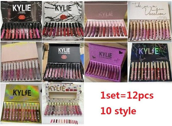 New Arrival 12 colors Lip Gloss Matte liquid lipsticks Lip Gloss Suit Set 12pcs/set lipsticks 10 styles Free shipping