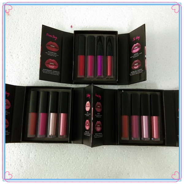 2018 Newest Beauty Lipgloss Mini strobe set with 4 lipstick Demi Matte Liquid Lipstick Lip Cosmetics Lip set