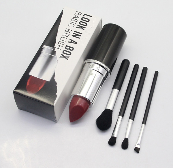 2018 M brand Makeup Look In A box Basic Brush Makeup Brush with Big Lipstick Shape Holder 4pcs makeup brushes set free shipping