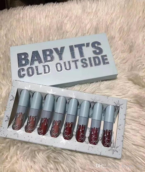 Newest Hot Makeup 2018 Christmas edition 8pcs/set Lipsticks set 8colors Lip Gloss Liquid lipstick Baby It's Cold Outside DHL shipping