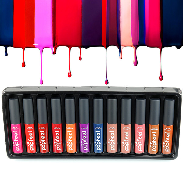 POPFEEL 12 Colors Set Lip Gloss Batom Makeup Set Fashion Liquid Matte Lipstick Set Beauty Long Lasting Korean Cosmetic