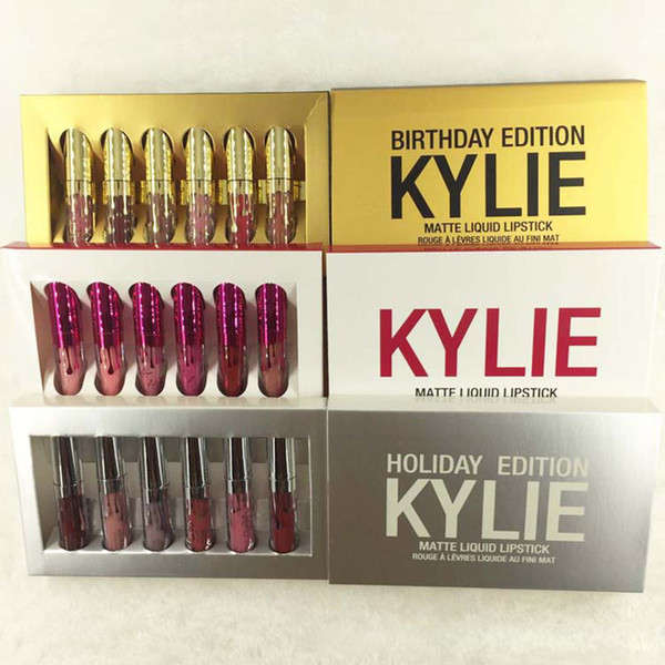 New Kylie Jenner Cosmetics Matte Liquid Lipstick Mini Kit Lip Birthday Edition Limited With the Golden Box 6pcs/set Lip Gloss