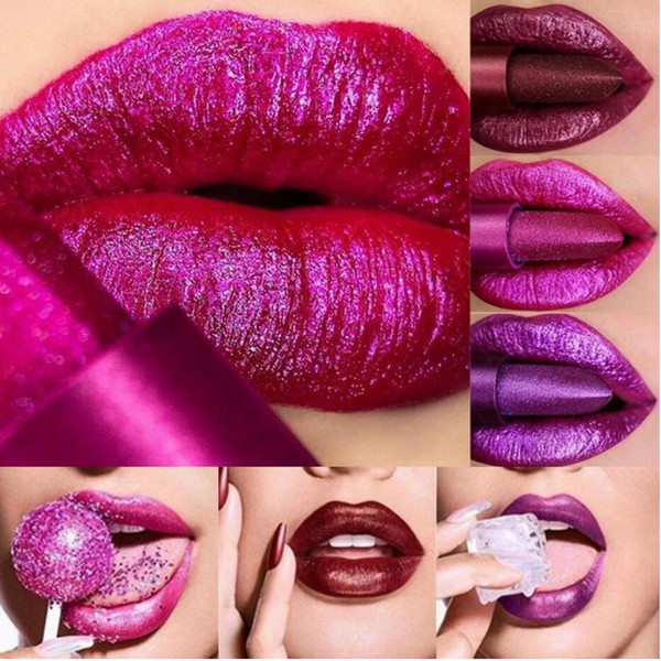 Metallic Color Lipstick Long Lasting Makeup Waterproof Lip Stick Mate Metal Shimmer Sexy Red Lips Make Up Women