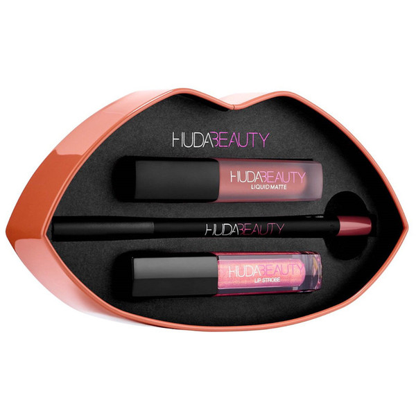 Huda lipstick makeup beauty Lipstick set iron case 2 lipgloss +lipliner kit The Red Nude Brown Lip Gloss Kylie Matte mc Lipsticks