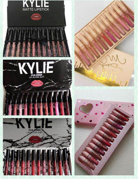 HOT KYLIE LIPSTICK kit 12 colors, matte liquid lipstick Keri cosmetics 12 new kylie black butterfly lip gloss sets.