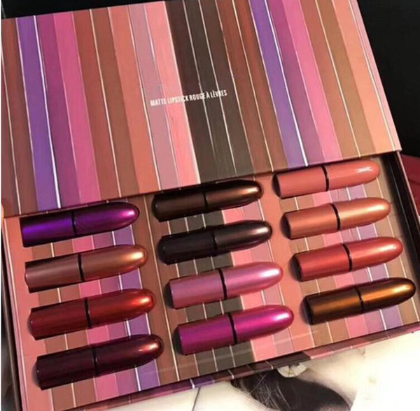 Drop ship Instock makeup Brand Lipstick Set 12colors Lipstick Matte 12pcs/set with Gift Box DHL shipping