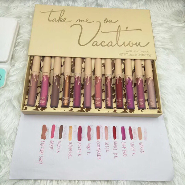 HOT new makeup Jenner Cosmetics vacation edition Take Me On Vacation 12pcs / box matte liquid lipstick set ! DHL Free shipping