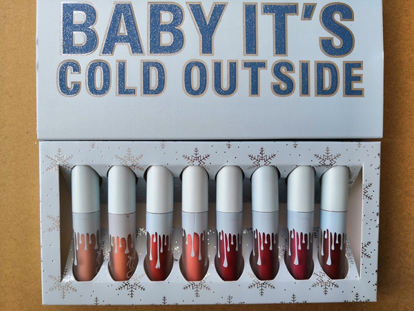 Newest Hot Makeup 2018 Christmas edition 8pcs/set Lipsticks set 8colors Lip Gloss Liquid lipstick Baby It's Cold Outside DHL shipping