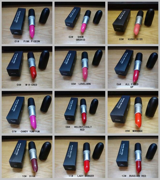 Makeup M Brand Matte Lipstick Batom Fosco Rouge Lipstick 3g 12 Different Colors ( 12 Pcs/Lot)