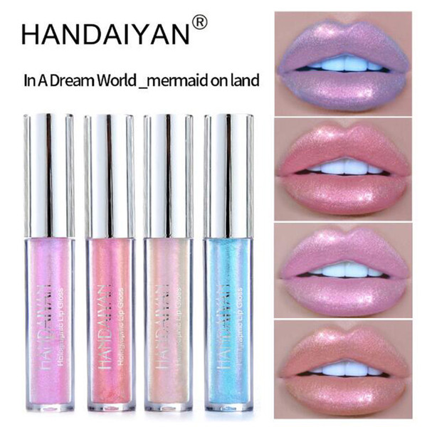 HANDAIYAN 6 Colors glow glitter shimmer Mermaid Lipgloss Lip Tint Moisturizing waterproof metal Long Lasting liquid Lip Gloss Lip Balm