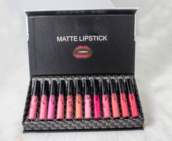 Hot 12 color Matte Liquid Lipsticks Kit Cosmetics 12pcs/set black bow Lip Gloss Set Christmas gift