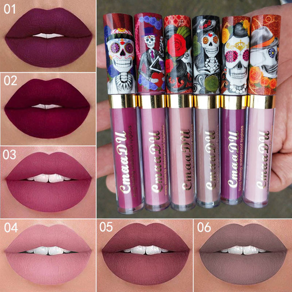 New Makeup CmaaDu Matte 6 Colors Liquid Lipstick Waterproof and Long-lasting Skull Tupe Lipsticks Lip Make up Lipgloss 3001318