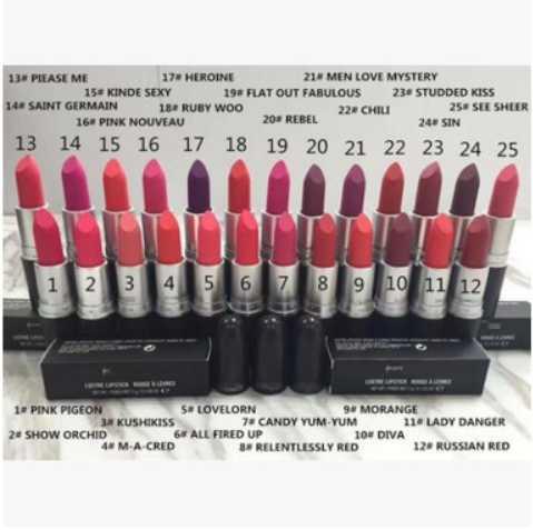 Drop Ship matte Lipstick M Makeup Luster Retro Lipsticks Frost Sexy Matte Lipsticks 3g 24 colors lipsticks with English Name