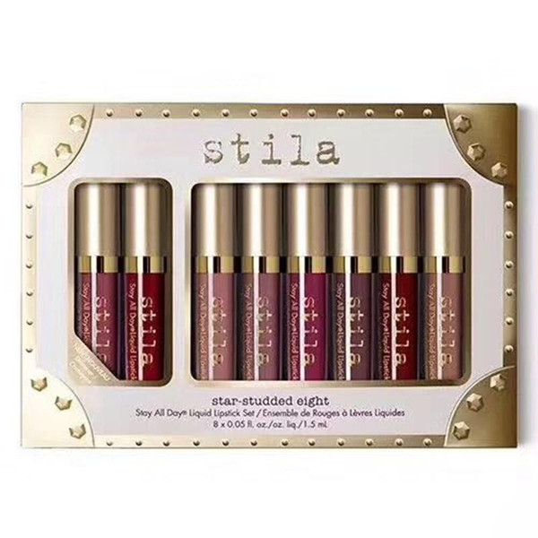 IN STOCK!!makeup Star-Studded Eight Liquid Lipstick Set 8pcs/ box Long Lasting Creamy Shimmer Liquid Lipstick High quality ePACKET