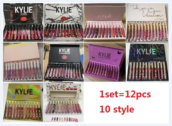 12 colors Lip Gloss Matte liquid lipsticks Lip Gloss Suit Set 12pcs/set lipsticks 10 styles 1set Free shipping